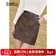 百圖betu女裝冬季新款半身裙氣質(zhì)高腰顯瘦百搭皮裙裙子女2411D03 咖啡色 M