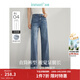 茵曼（INMAN）直筒加絨牛仔褲2024秋季女裝新款中高腰彈力闊腿長(cháng)褲子 牛仔藍 28