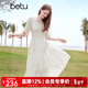 百圖betu女裝2025夏季新款連衣裙V領(lǐng)波點(diǎn)飄逸蛋糕裙雪紡裙子女2504T95 米白 L