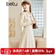betu百圖女裝秋冬新款連衣裙翻領(lǐng)小香風(fēng)收腰毛織撞色邊裙子2210T78 杏色 M