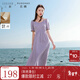 三彩若潮大碼女裝2025夏新款清新亞麻圓領(lǐng)連衣裙短袖收腰簡(jiǎn)約胖MM 丁香紫 2XL 175/100B