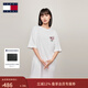 TOMMY JEANS春夏女裝純棉美式潮流復古簽字體印花寬松五分袖T恤裙連衣裙 白色YBR XS （推薦：80-95斤）