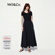 MO&Co.連衣裙夏低腰拼接設計感含桑蠶絲蓬擺長(cháng)裙MBE2DRS075 黑色 L /170