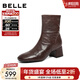 百麗（Belle）復古抓皺羊皮時(shí)裝靴女冬季新款商場(chǎng)同款方頭通勤短靴F2Q1DDZ5 咖啡色-單里 37