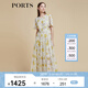 PORTS寶姿商場(chǎng)同款2022春夏新款女裝“絢爛夏花”印花連衣長(cháng)裙 亞麻淺金印花 M (6)