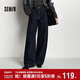 森馬（Semir）牛仔褲女冬季分割抓毛拖地褲2025酷颯風(fēng)顯腿長(cháng)彎刀褲109725124008
