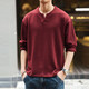 格藍鹿美式復古提花V領(lǐng)長(cháng)袖T恤男春秋季新款寬松肌理感衛衣男裝 酒紅 L  適合100-120斤