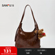 三福（SANFU）挎包冬季琥珀流金松弛感托特包大容量休閑時(shí)尚女包512744 棕色 大