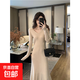 v領(lǐng)針織連衣裙女春秋季新品修身氣質(zhì)內搭打底毛衣包臀魚(yú)尾長(cháng)裙子 4452燕麥 M 【建議90斤-110斤】