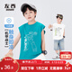 左西男童背心涼感薄款無(wú)袖T恤2025新款兒童夏裝男孩上衣 碧藍色 140