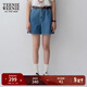 Teenie Weenie小熊牛仔短褲女夏季韓版簡(jiǎn)約休閑松緊高腰時(shí)尚牛仔褲女 深藍色 S (160)