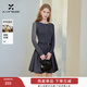 香影假兩件針織收腰連衣裙女2026春季新款學(xué)院風(fēng)絞花拼接花苞短裙 中灰 S 155/80A/85-95斤