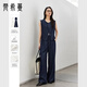 梵希蔓簡(jiǎn)約時(shí)尚馬甲套裝女夏季新款開(kāi)衫上衣搭闊腿褲兩件套 深藍色 M