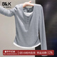 班尼路S&K系列打底衫女裝長(cháng)袖t恤女秋冬季新款假兩件潮流上衣服修身秋衣 麻灰#純色 【柔軟親膚】 L