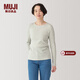 MUJI 女式 使用大豆纖維羅紋編織圓領(lǐng)長(cháng)袖T恤上衣打底衫女裝 BB2QMA4A 淺綠色 M （160/84A）