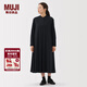 MUJI女式 法蘭絨 立領(lǐng)長(cháng)袖連衣裙女裝裙子純棉連身裙25年冬季 深藏青色 XL (165/92A)