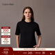 Calvin Klein運動(dòng)夏季女士休閑字母織帶ck純棉純色圓領(lǐng)健身訓練短袖T恤上衣 UB1-太空黑 XS