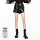 MO&Co.素皮短褲A字型松緊高腰雙側插兜黑色美式高街風(fēng)摩安珂 黑色 S