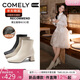 康莉（COMELY）羊皮粗跟短靴女冬季真皮時(shí)尚方頭舒適高級時(shí)裝靴 黑色 37