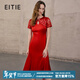 愛(ài)特愛(ài)（EITIE）新年紅品蕾絲輕奢中式修身顯瘦禮服連衣裙秋季新款婚宴裝7477101 龐貝紅61 M 160