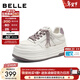 百麗（Belle）時(shí)尚掛飾小白鞋女2026春新厚底增高百搭休閑板鞋B3057AM6預售 米色/紫 37