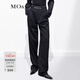 MO&Co.休閑褲輕運動(dòng)風(fēng)橡筋拼接高腰西褲精裁及地直筒通勤女摩安珂 黑色-第2批 S 160