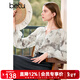 百圖betu女裝秋季新款襯衫國風(fēng)印花襯衣長(cháng)袖雪紡衫上衣女2407T44 米白 S