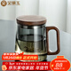 金鑲玉金鑲玉玻璃茶杯帶過(guò)濾茶水分離煙灰色家用帶木把帶蓋玻璃杯辦公杯 逍遙墨色木把玻璃杯