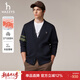 哈吉斯男裝 秋款男外套V字開(kāi)襟休閑上衣撞色袖開(kāi)衫衛衣男ABTZE0CCX34 藏青色NV XL （180/100A 50）