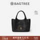 BAGTREE包包樹(shù)墩墩包輕奢品牌新款植鞣皮菜籃子手提水桶包女士包新年禮物 檀黑色【贈可拆卸內袋】 高級小眾生日禮物女