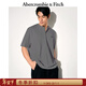 Abercrombie & Fitch經(jīng)典小麋鹿圖案男裝25夏季美式重磅寬松亨利領(lǐng)短袖T恤 深灰色 L (180/108A)尺碼偏大