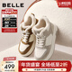 百麗（Belle）撞色高幫鞋女冬季新款商場(chǎng)同款厚底增高加絨休閑板鞋E6T1DDD5 米色/灰-厚絨 37 (235mm)