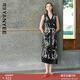 顏域黑白印花無(wú)袖連衣裙2025年早春新款氣質(zhì)優(yōu)雅中長(cháng)款V領(lǐng)裙子女 黑花 L
