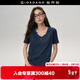 佐丹奴設計師款短袖T恤女純棉t恤衫仿牛仔V領(lǐng)上衣女18325918