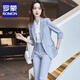 羅蒙2025新款女裝夏季休閑氣質(zhì)小西裝套裝七分袖通勤職場(chǎng)職業(yè)裝高級(jí)感 藍(lán)西裝+褲 XL