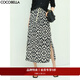 COCOBELLA時(shí)尚幾何棋盤(pán)格圖案半身裙女通勤側開(kāi)叉遮胯長(cháng)裙HS503 黑白 L