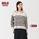 MUJI女式 米蘭諾羅紋編織半拉鏈毛衣女款針織衫25年冬季 女裝 上衣 米白色條紋 M (160/84A)