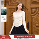 香影長(cháng)袖一字肩t恤女米色2026春季新款氣質(zhì)網(wǎng)紗拼接顯瘦絕美上衣 米色 X851236 L