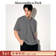 Abercrombie & Fitch經(jīng)典小麋鹿圖案男裝25夏季美式重磅寬松亨利領(lǐng)短袖T恤 深灰色 L (180/108A)尺碼偏大