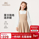英氏（YEEHOO）女童連衣裙兒童裙子中大童裝長(cháng)裙假兩件淑女學(xué)院洋裝春 卡其 165