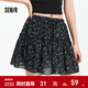 森馬半身裙女碎花雪紡俏皮森系2025夏季新款設計感木耳邊蓬蓬短裙 黑色調00499 L