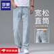 羅蒙牛仔褲男春夏季寬松直筒淺色褲子男士彈力休閑百搭潮流彈力長(cháng)褲 淺藍【棉彈舒適】 33