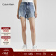 Calvin KleinJeans夏季女士簡(jiǎn)約貼片美式街頭潮流性感ck毛邊純棉牛仔短褲 1A4-牛仔藍 27