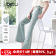 百圖betu女裝2025夏季新款牛仔微喇褲舒適棉感牛仔喇叭褲褲子2505T57 淺牛仔藍 M