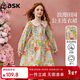 ASK JUNIOR田園風(fēng)兒童裙子25春娃娃領(lǐng)花色女中大童拼接連衣裙 花色  130 