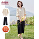 俞兆林中老年女裝媽媽夏裝棉麻套裝闊太太短袖襯衫褲子套裝 Y52K229