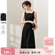 尚都比拉秋季方領(lǐng)吊帶連衣裙中長(cháng)款氣質(zhì)赫本風(fēng)小黑裙 黑色 L 
