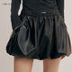 CHILL ZOEYCHILL ZOEY  斑斕花苞皮褲女秋2025新款小眾設計感傘裙短褲黑色 黑色 S