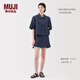 MUJI女式 漢麻混 牛仔裙褲褲子女款25年夏季短褲女裝BE1XAA5S 藏青色 M (160/66A)