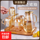 玻璃水杯套裝耐高溫高檔茶具大容量家用喝水泡茶杯茶壺冷水壺果汁 琥珀色【帶盤(pán)帶杯架】